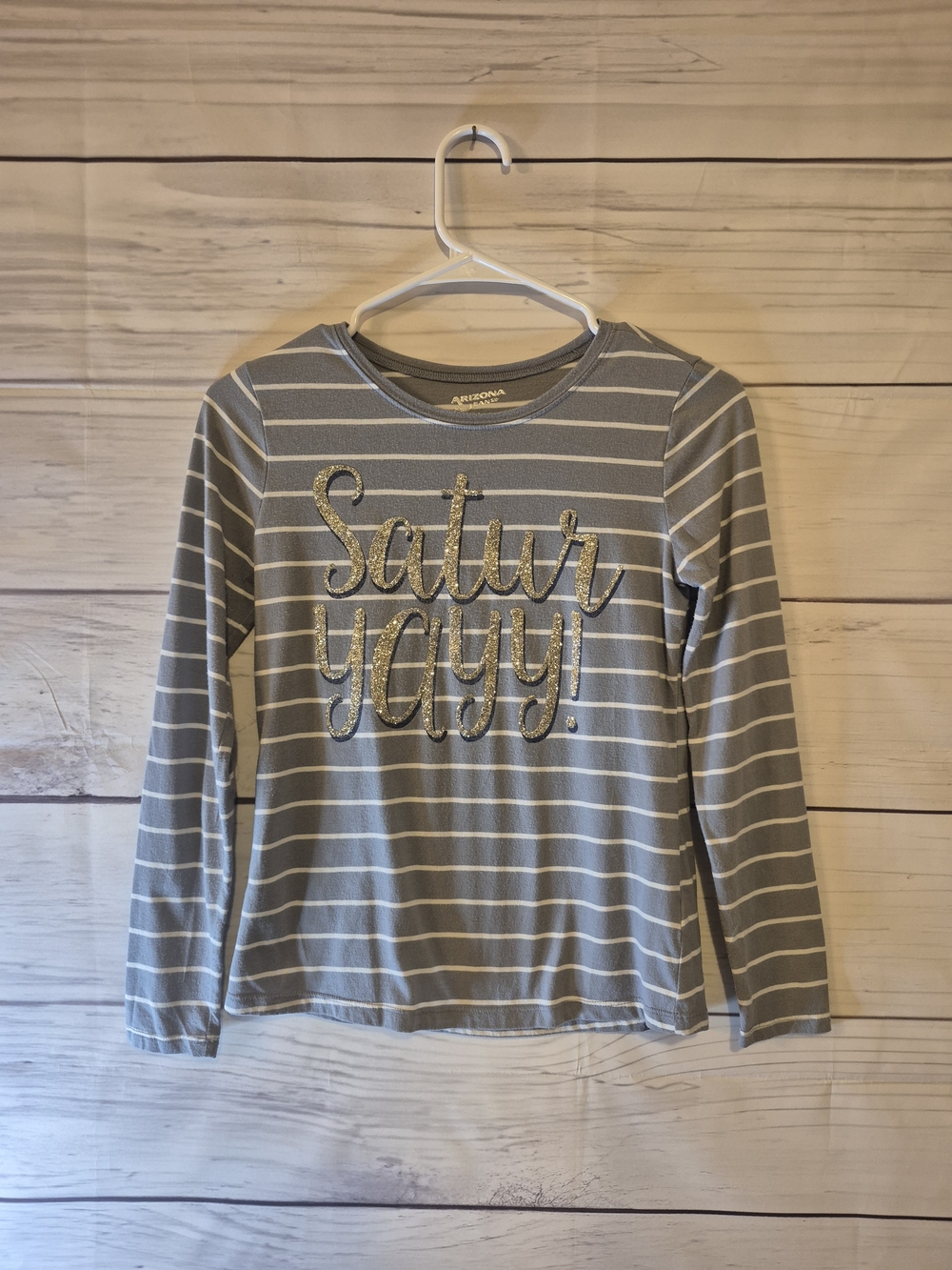 Arizona Jean Company Kids 'Satur YAY!' Gray Stripe Long-Sleeve Top
